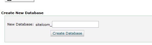 Database creation screen