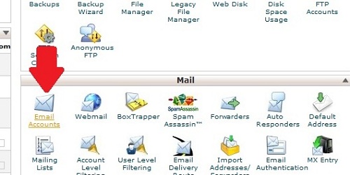 Find the Email Accounts Icon within cPanel